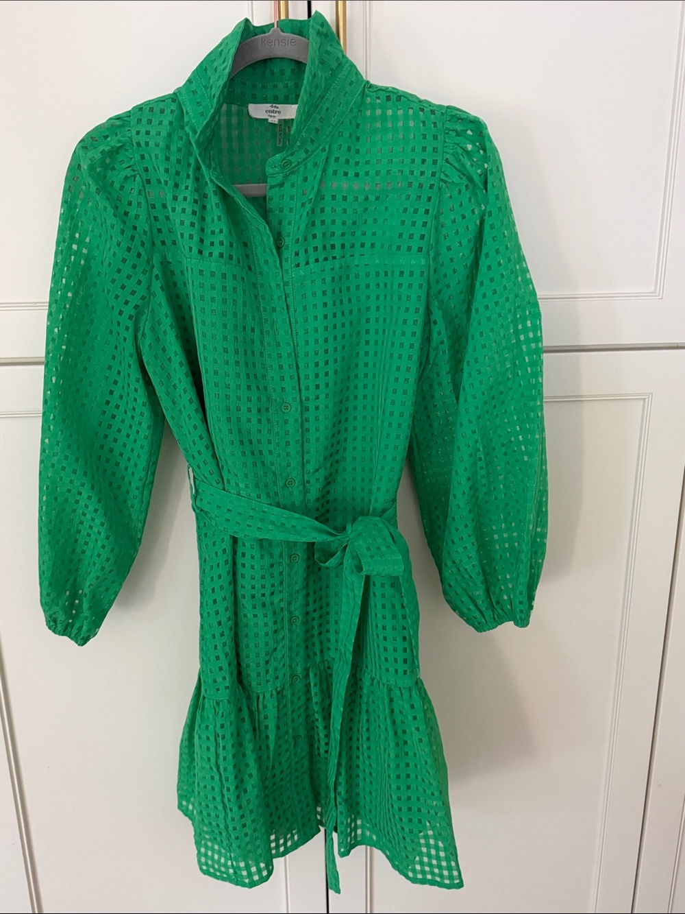 Entro women’s size medium Green Eyelet Shirt Dress with Tie Belt